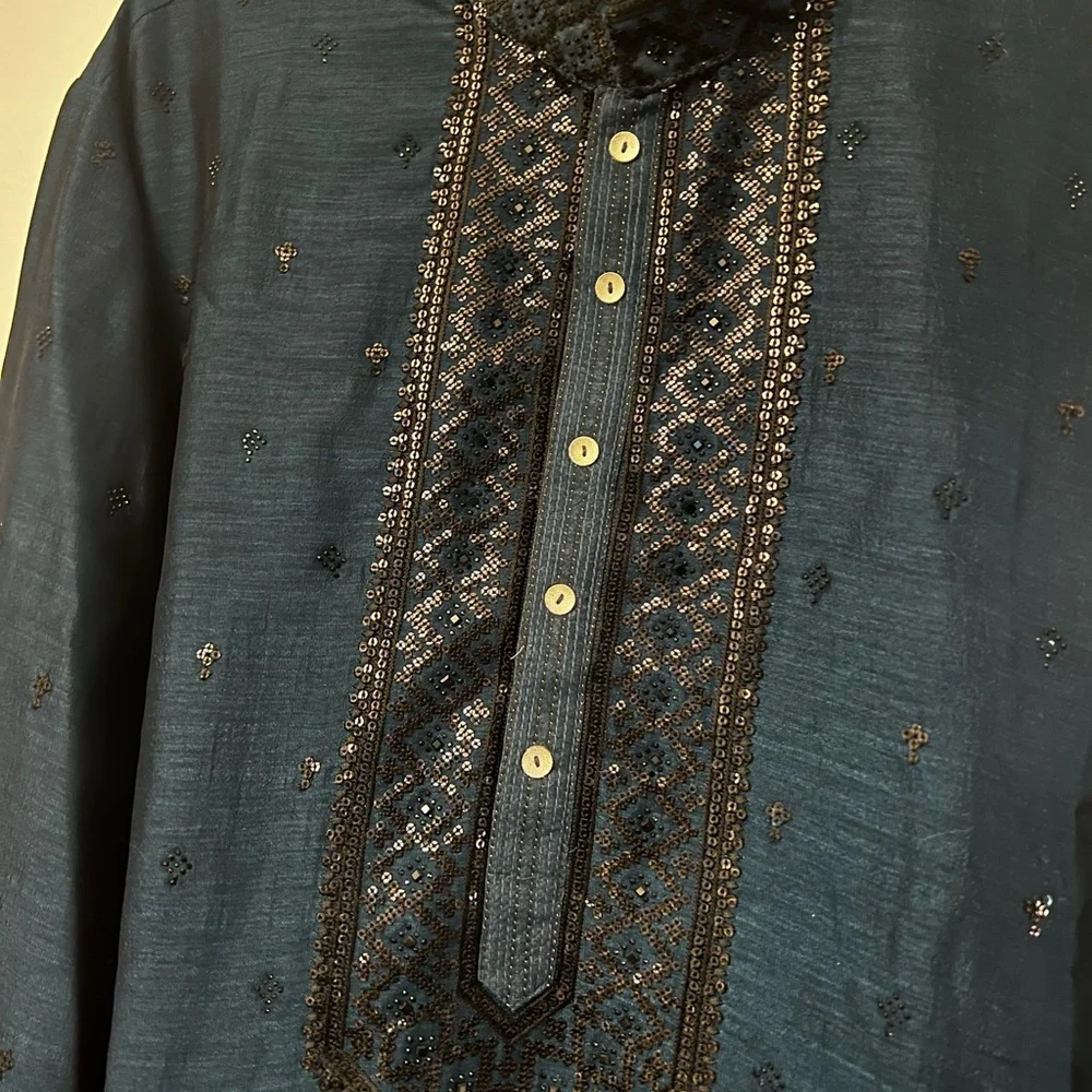 Men's Blue Kurta - Picture 7 of 16